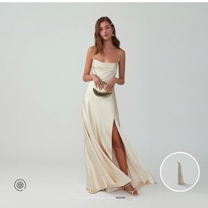 Fame and Partners Strappy Draped Gown in Champagne size 0/XS